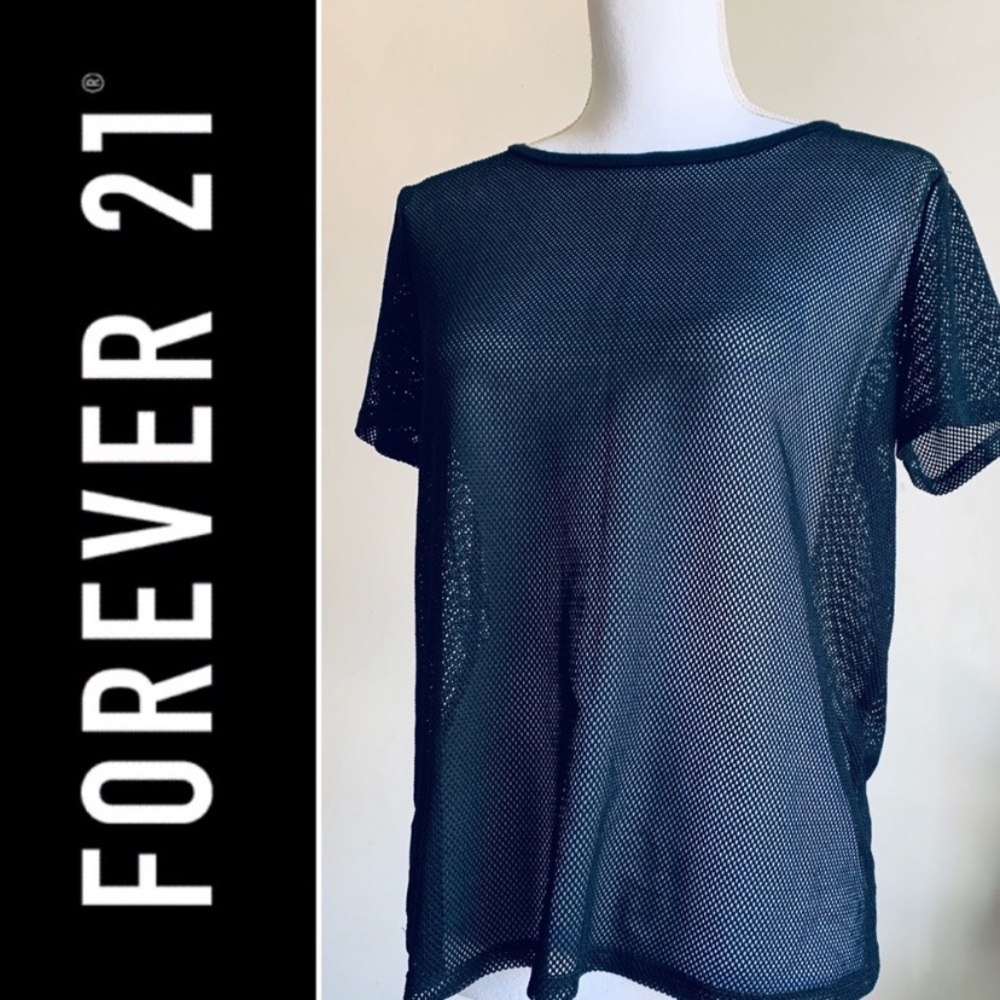 ❤️SOLD❤️Forever 21 Black Short Sleeve Mesh Shirt - Picture 2 of 8